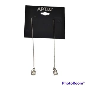 NWT Apt 9 Dangle Drop Pair of Earrings Silver Tone Long Rhinestone Crystal Beads